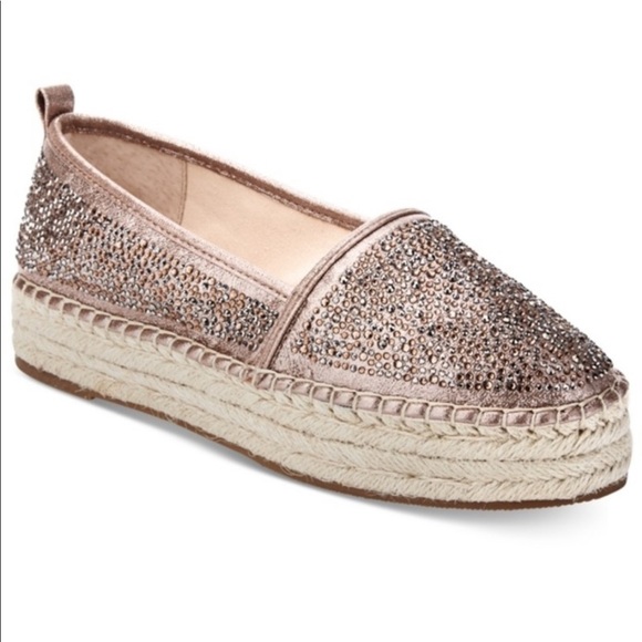 Macy's Shoes Bronze Rhinestone Thick Espadrille Platform Loafer